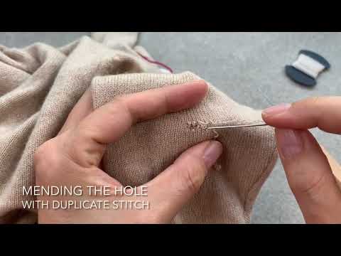Invisible mending on a cashmere jumper ladder darning, Swiss darning, duplicate stitch chain stitch