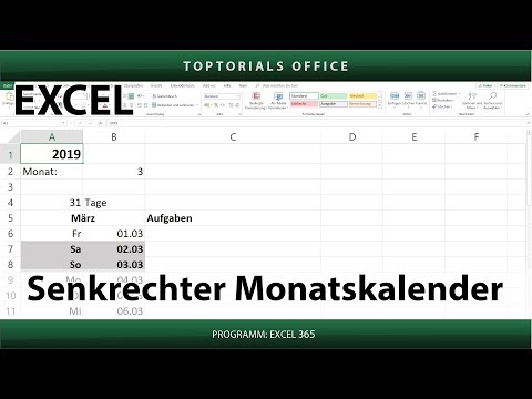 Dynamischer senkrechter Monatskalender in Excel + Download