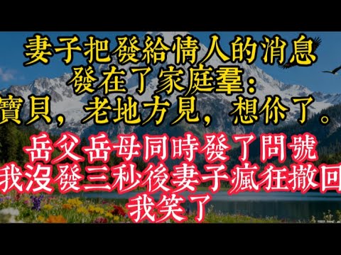 【完結】妻子把發給情人的消息，發在了家庭羣：“寶貝，老地方見，想你了。”岳父岳母同時發了問號，我沒發，三秒後妻子瘋狂撤回，我笑了#家庭矛盾 #情感 #情感故事