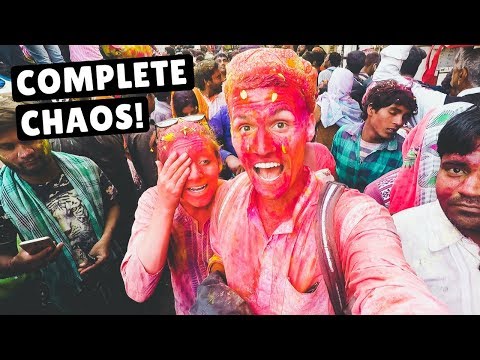 INSANE FLOWER HOLI in Vrindavan, India (VERY SCARY Phoolon Wali Holi)