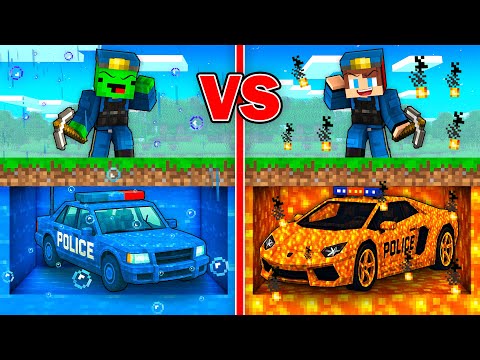 Mikey WATER vs JJ LAVA Police Car Mine Battle in Minecraft - Maizen