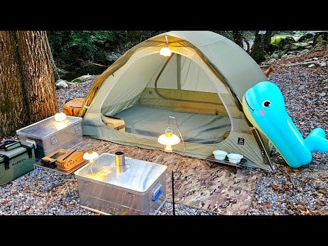 Relaxing Solo Camping by the Creek with My Dog | Playing in the water (ASMR)