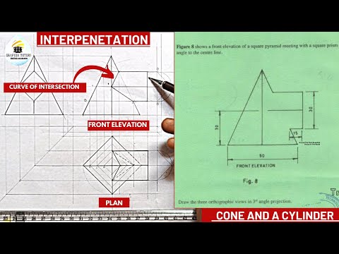 INTERPRETATION ( Interpenetration in a SQUARE PYRAMID and SQUARE PRISM in Technical drawing)
