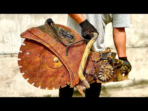 Restoration old concrete cutting machine PARTNER K950 Sweden |  Repair restore and weld piston shaft