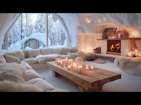 🎹🔥 Cozy White Room Winter Piano | Warm Fireplace Ambience & Soft Falling Snow for Deep Sleep