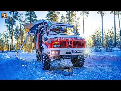 24h UNIMOG im TIEFSCHNEE - Panne mit Schneeketten | Survival Mattin
