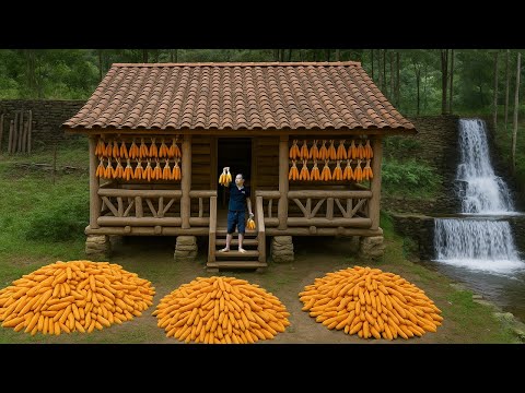 Building life in a Wooden house: Harvesting corn, gardening, bamboo fence