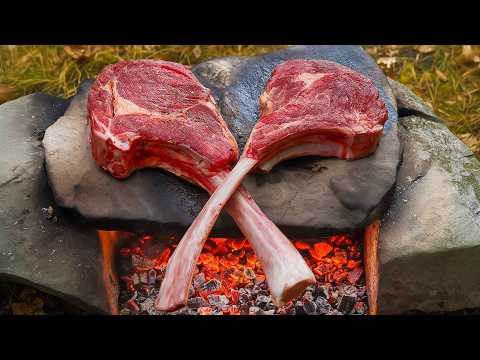 Double Tomahawk Steak Cooked on Fire 🔥 Pure Outdoor Perfection