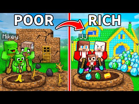 JJ and Mikey: POOR vs RICH Treasures Mine Battle in Minecraft - Maizen