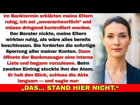 Meine Eltern wollten im Banktermin meinen ganzen Besitz sperren — bis der Manager die Liste öffnete