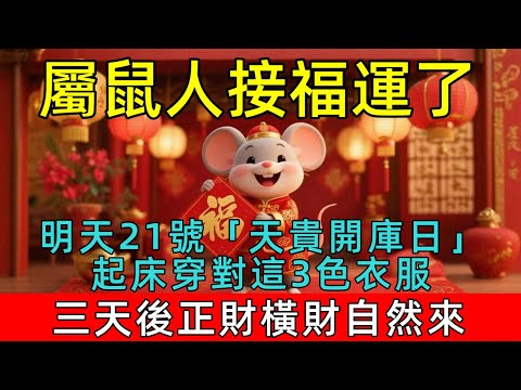 屬鼠人必看!天地同慶!12月21號,農歷十一月初二,媽祖顯靈了,「天貴開庫日」,起床穿對這3色衣服,三天後正財橫財自然來!菩薩保妳正財橫財大爆發!#生肖 #運勢 #命理 #屬相 #風水 #財運 #佛陀