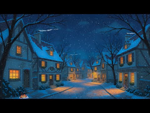 Cozy Vintage Winter Village ❄️ Oldies Playing In Another Room | Snowy Night Ambience