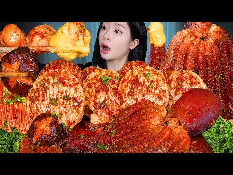 ASMR MUKBANG | Spicy Braised Octopus and Scallops ☆ Spicy Seafood 🔥 Fried Rice