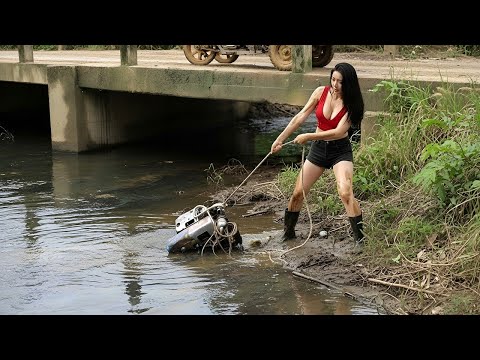 Genius Girl Digs Up a Diesel Engine Buried in the River – Can It Run Again?