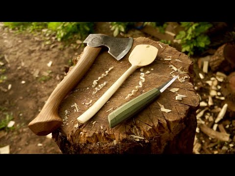 Calm Carving | How I Made A Versatile Cooking Spatula From A Maple Log With Just An Axe And Knife