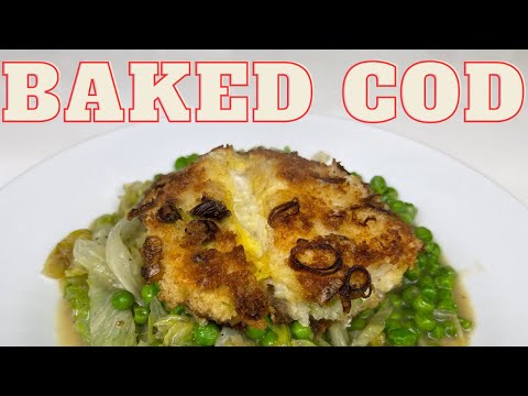 Baked Cod with Panko Breadcrumbs on a Bed of Cabbage and Peas 🐟