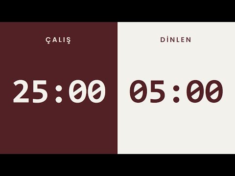 Pomodoro Sayacı ⏱️ | 8 x 25 Dakika | 25 Dakika Çalış, 5 Dakika Ara | Sessiz & Alarmlı