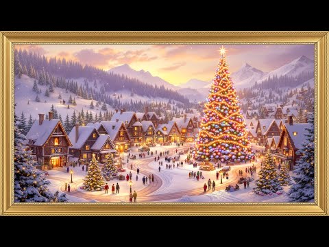 Christmas Village Charm: Falling Snow & Twinkling Tree Screensaver | 4K Art
