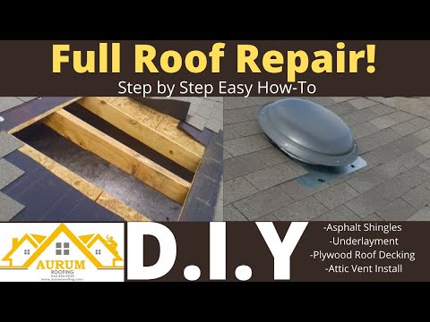 Full Roof Repair HOW-TO VIDEO- Vent Roof Leak, Plywood Patch, Felt Install, Shingle Install.