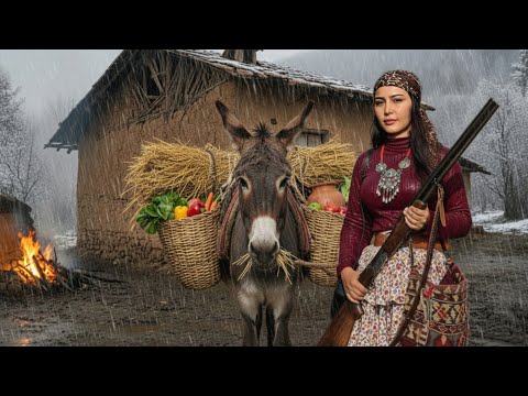 The daily life of a village girl in the rainy and cold weather of the mountain range!