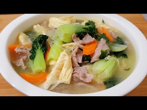 白菜仔 腐竹 粉絲 肉片湯 Cabbage, Rice noodles, bean curd skin, meat slice soup