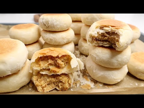 咸蛋黄绿豆酥饼 素油 开酥 烫面法 好吃多层次的奥秘 Vegetable Oil Puff Pastry Mung Bean Cake