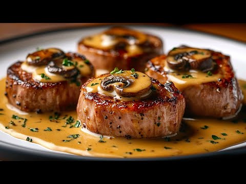 Zartes Schweinefilet in cremiger Senfsauce mit Champignons! Ein einfaches und leckeres Rezept!