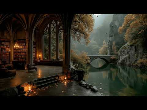 You Studying in an Ancient Library when Autumn Leaves Fall | Melancholic Piano for Sad Nights