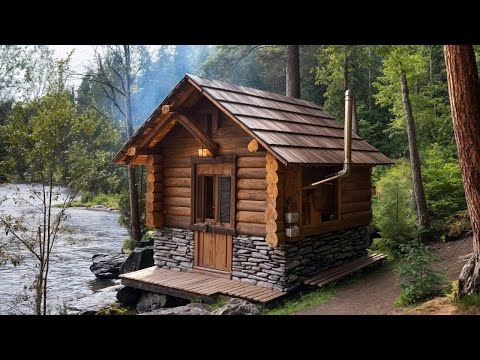 Man build a mountain wood cabin using only hand tools | No modern technology