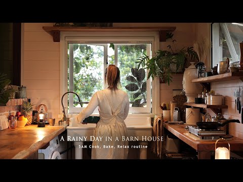5am routine on a Rainy day in a Barn House | Baking for my dog, cooking comfort food