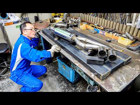 Making Japanese car mufflers. Japanese mufflers crafted by hand by artisans in Japan.