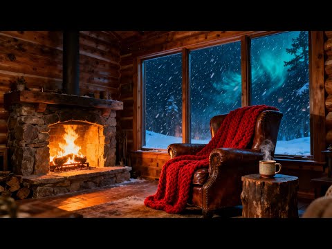 Heavy Blizzard & Warm Cabin ❄️ Crackling Fire & Smooth Jazz 🎷 Deep Focus