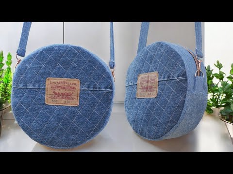 Como hacer un BOLSO REDONDO de JEANS viejos/Transforma tus jeans en una obra de arte/TUTORIAL Idea.