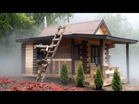 Man Builds a Cozy Wooden Cabin Off Grid in the Forest | Part 2