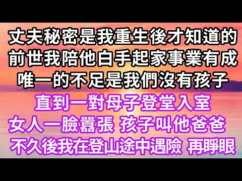 丈夫秘密是我重生後才知道的，前世我陪他白手起家事業有成，唯一的不足是我們沒有孩子，直到一對母子登堂入室，女人一臉囂張，孩子叫他爸爸，不久後我在登山途中遇險，再睜眼...#重生 #復仇 #情感 #大女主