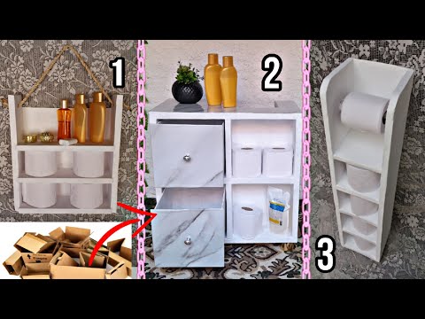COMO FAZER 3 IDEIAS 💡 GENIAIS DE NICHOS DECORATIVO PARA BANHEIRO FEITOS DE PAPELÃO #ideiascompapelao