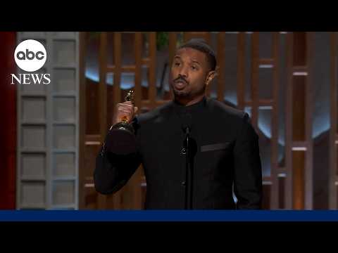 Michael B. Jordan wins Oscar for best actor for 'Sinners' at
