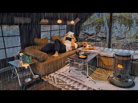 Camping in Heavy Rain with My Dog . 2-Room Inflatable Tent . Sound of Rain ASMR