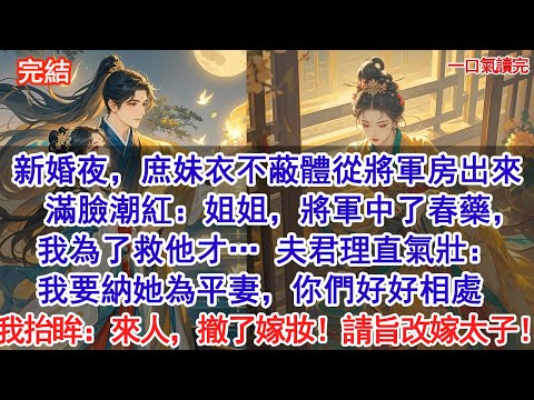 新婚夜,庶妹衣不蔽體地從將軍房裡出來,滿臉潮紅:姐姐,將軍中了春藥,我為了救他才…夫君理直氣壯:我要納她為平妻,你們好好相處。我抬眸冷笑:來人,撤了嫁妝!請旨改嫁太子!#古風#追妻火葬場#愛情#小說