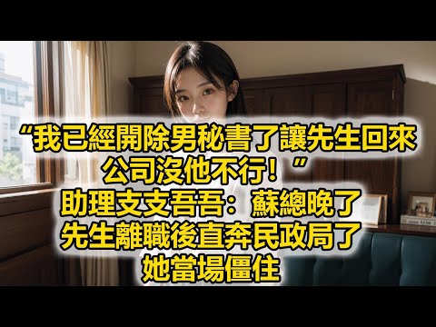 “我已經開除男秘書了讓先生回來，公司沒他不行！”助理支支吾吾：蘇總晚了，先生離職後直奔民政局了，她當場僵住