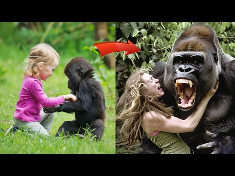 The girl grew up next to the gorilla, and 12 years later they met again in the jungle