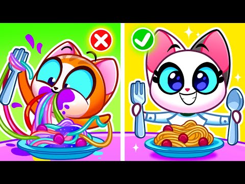 Silly Rainbow Spaghetti | Toys Are Not on the Menu | Don't Overeat | Useful Stories | Purr-Purr