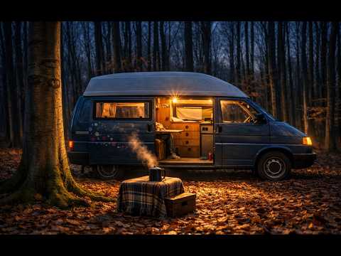 1993 VW T4 Forest Camping | 4K Winter Campervan Microadventure | ASMR Nature Sounds