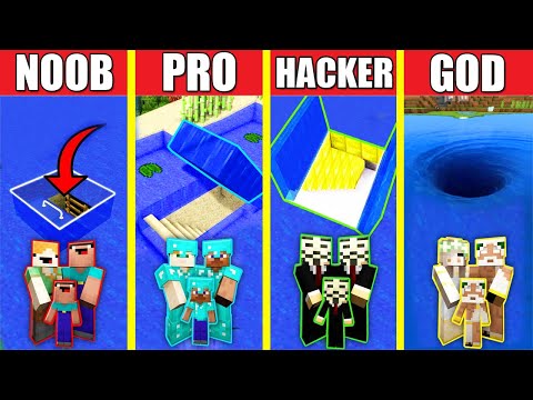 Minecraft Battle: WATER ENTRANCE BUILD CHALLENGE - NOOB vs PRO vs HACKER vs GOD / Animation HOUSE