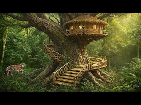 Man Builds Higher Treehouse to Escape Wild Beasts | Surviving Alone in the Stormy Rainforest