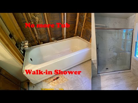 Bathtub to Tiled Walk-In Shower Conversion | Complete DIY Bathroom Remodel