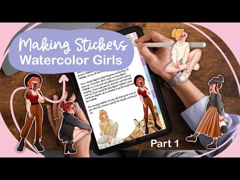 WATERCOLOR DOLL STICKERS IN PROCREATE / Making Stickers Series + Freebie