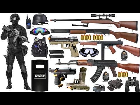 Special police weapon toy set unboxing, M416 assault rifle, Shotgun, helicopter, Glock pistol, bomb