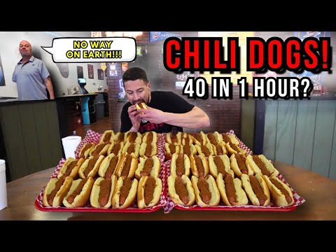 TRYING TO BREAK A 17-YEAR-OLD CHILI DOG RECORD at Jake’s Coney Island in Oklahoma | 1 HOUR. 40 DOGS
