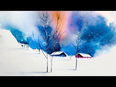 Winter Landscape Watercolor Painting | Easy & Relaxing Watercolor Tutorial